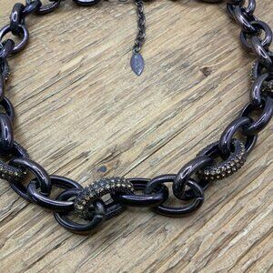 Coldwater Creek Bronze Metal Link Orange Rhinestone Choker Necklace